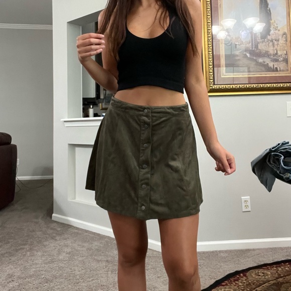 EUC Green Suede Button Skirt with Front Buttons - Picture 2 of 5